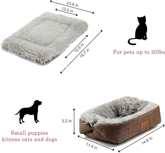 Cat Bed Small Dog Bed Self Warming Cat Bed Self Heating Cat Pad Extra Warm Thermal Kitten Beds for Indoor Outdoor Kittens Small Pets 24''X20'' (Khaki)