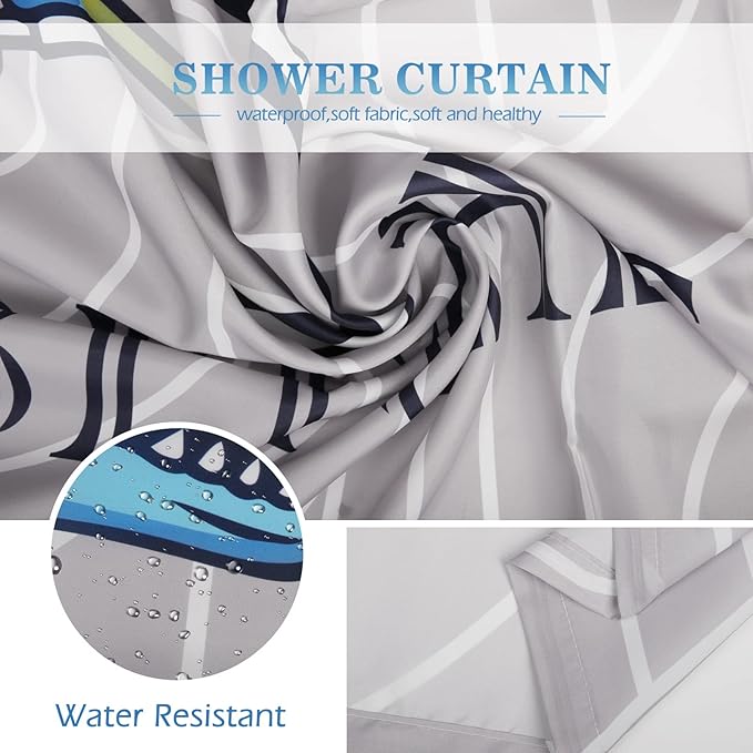 Aimego Stall Small Shower Curtain - Funny Cute Blue Dinosaur Ride A Bike Fun Dino Narrow Half Fabric Cloth Bath Shower Curtain Set for Bathroom Decor Accessories Bath Curtain, 36"x72"