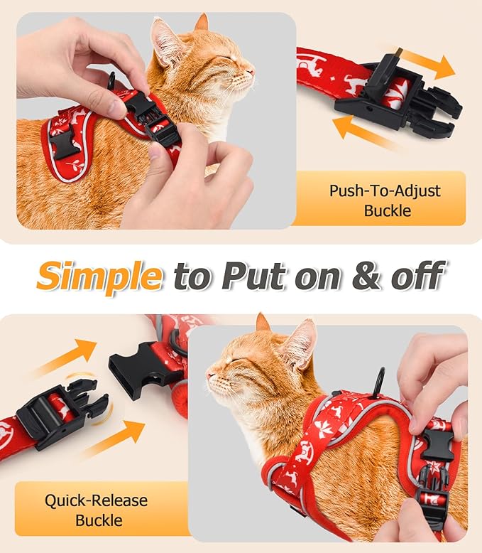 Halypet Cat Harness and Leash Set [MAX Safety 4th-Gen Upgrade] Escape Proof Adjustable Cat Leash Comfortable Soft Vest Easy to Wear Kitten Harness with Reflective Strip for Cats Walking, S Ruby Red