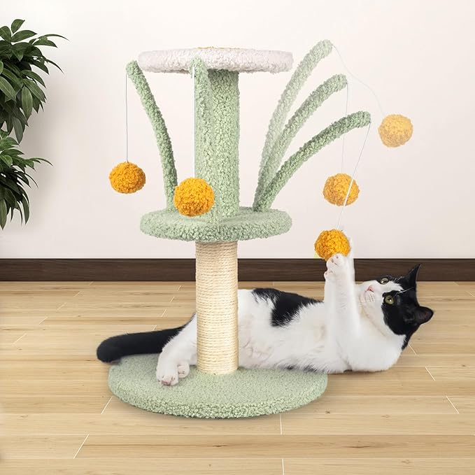 Cat Scratching Post - Cute Smaller Cat Tree Kitten Scratcher Sisal Scratch Posts with 3 Spring Ball, 18’’ Tall Cat Scratchers for Indoor Cats, Kittens (Mint Green)