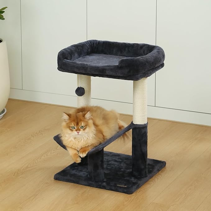 Cat Tree Tower for Indoor Cats Cat Scratching Post Made with 100% Natural Sisal Featuring Super Cozy Perch and Cat Platform for Kittens and Cats (Dark Grey)
