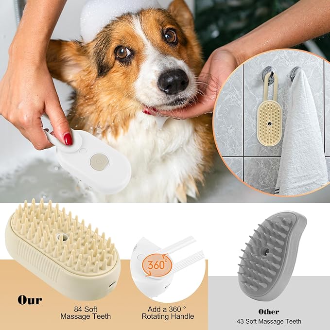 2PCS 3-in-1 Silicone Steamer Brush for Grooming Cats, Dogs and Other Pets - Deshedding and Detangling Long & Matted Fur