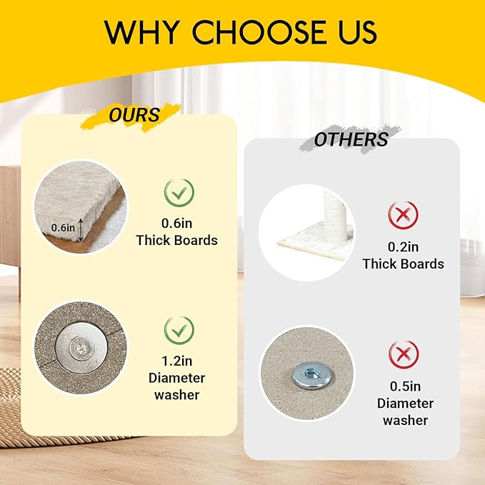 KINGROCK Tall Cat Scratching Posts for Indoor Cats,Cat Scratching Post with Plush Toys for Kittens or Smaller Cats,Premium Sisal Post for Cats at All Ages with Reinforced Stable Base