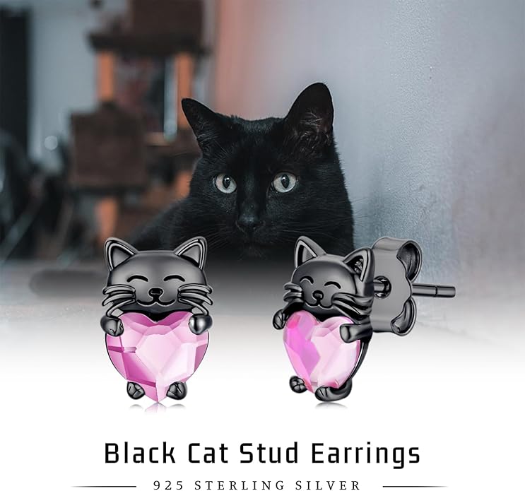 925 Sterling Silver Cat Earrings Cute Animal Kitten Stud Earrings cat Jewelry Gifts for Women Girls Hypoallergenic Earrings for Sensitive Ears