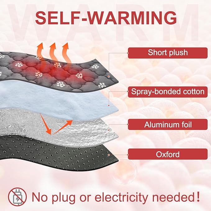 BEAUTYZOO Self Warming Cat Bed Pad, Self Heating Dog Bed Mat, Heated Cat Bed for Indoor Outdoor Cats, Thermal Warmer Pet Pad for Kitten Puppy Washable Non-Slip Chew Proof, 2 Pack 16 x 20 Inches Gray