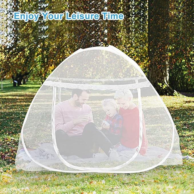 AMMER Pop Up Mosquito Net Tent for Beds, Portable Foldable Mosquito Netting Folding Design with Net Bottom,2 Entries,Suit for Twin to King Size Bed (79x71x59inch)