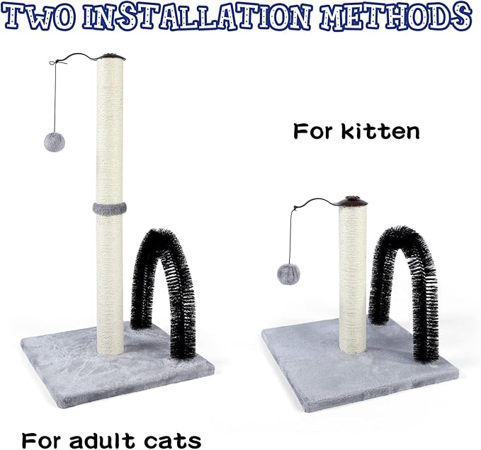 ANWA Tall Cat Scratching Post with Arch Self Groomer Massager, 32" Scratching Post for Indoor Cats from Kitten to Adult Cats, Stable Sisal Cat Post with Extra Interactive Dangling Plush Toy