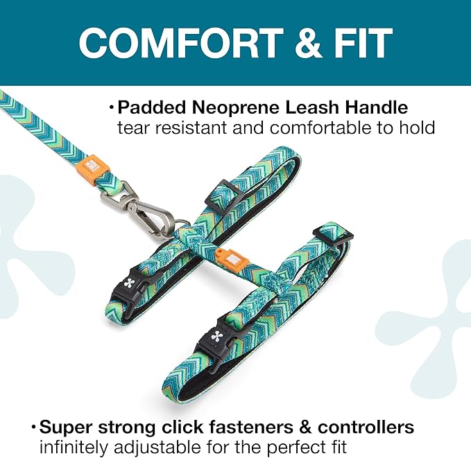 Max and Molly Adjustable Cat Harness and Leash Set - Escape-Proof Cat Harness with Leash for Outdoor Walking and Exploring - Soft Padded Material (Vintage Chevron)