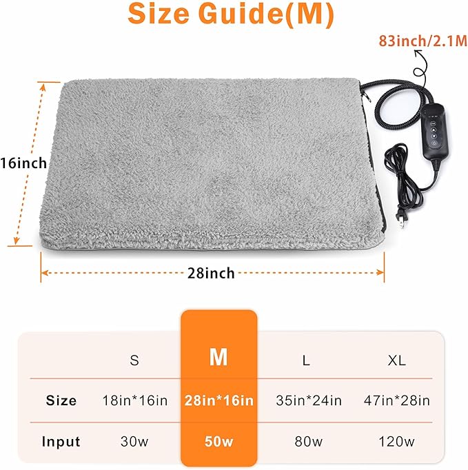 Heated Dog Bed, 11 Adjustable Temperature Pet Heating Pad Indoor for Dogs Cats Heating Mat with Timer, Auto Power Off, Electric Pet Heating Pad for Cat House (Grey, M(28" x 16"))