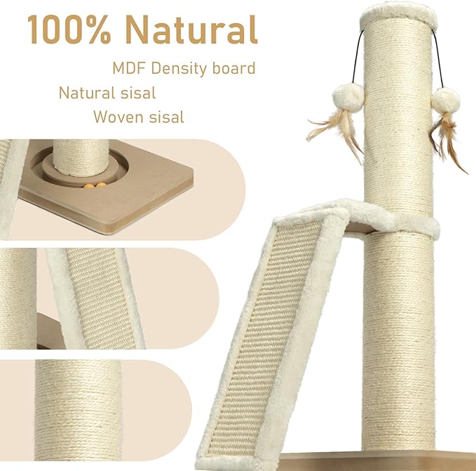 PEEKAB Cat Scratching Post,31" Tall Sisal Scratch Posts with Vertical Scratching Board for Cats and Kittens,with Track Ball and Hanging Feather Ball Toys,Beige