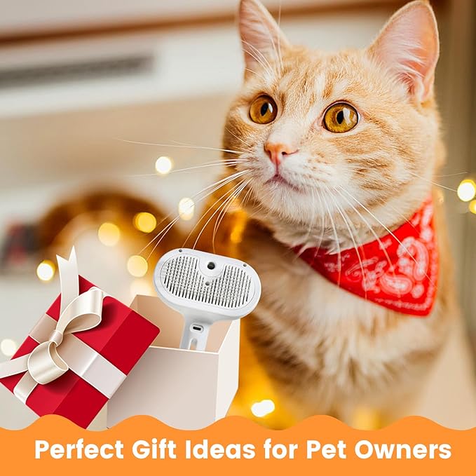 3 in 1 Cat Steam Brush, Pet Spray Hair Removal Comb for Shedding & Grooming, Water Brush for Cats Dogs Small Animals Long Short Haired with One-Click Release Button(White)
