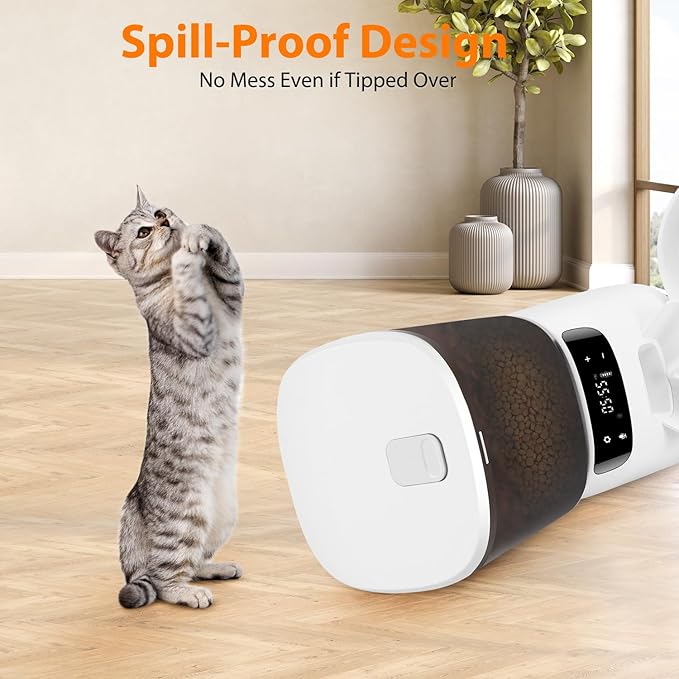 Automatic Cat Feeders for Two Cats, 5L/20 Cups Double Automatic Cat Food Dispenser with 2 Stainless Bowls, Timer Setting 20 Portions 6 Meals Per Day, 10s Meal Call, Pet Feeder for Cat