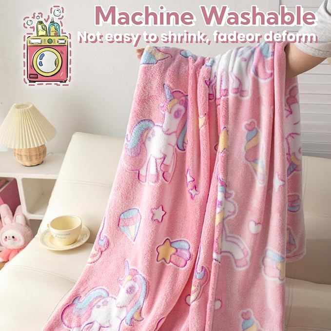 2025 Best Gift Unicorns Gifts Glow in The Dark Blanket Unicorns Gifts for Girls,Toys for 2 3 4 5 6 7 8 9 10 Year Old Girl Gifts,Soft Kids Blankets for Birthday Valentines Best Gifts,50"x60" Pink
