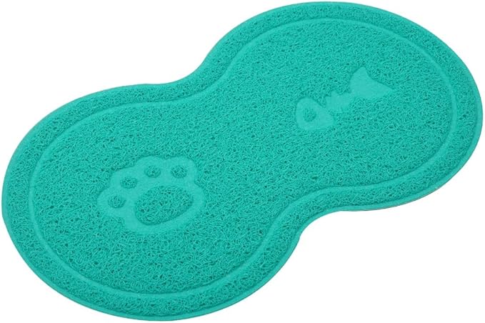 8-Shaped Small Cat Litter Box Debris Catcher Mat,18x10 Inches (Turquoise)