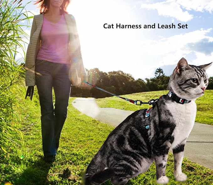 Cat Harness Escape Proof Cat Harness and Leash Set for Walking Soft Adjustable Kitten Harness for Small Large Cats(Multicolor)