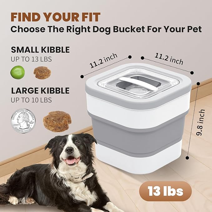 10-13 Lbs Airtight Dog Food Stroage Container,Collapsible Dog Food Containers with Airtight Lid,Large Pet Food Storage Container for Dog Cat,Rice Flour,Pet Food Scoop,Measuring Cup