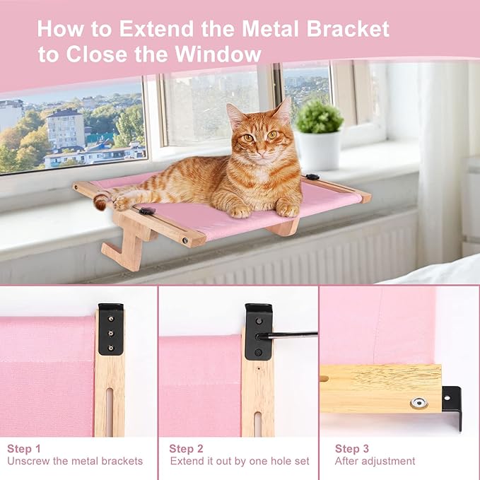 Petmolico Cat Window Perch, Wood Cat Ledge for Window Sill Cat Window Hammock for Indoor Cats up to 40 lbs, Pink