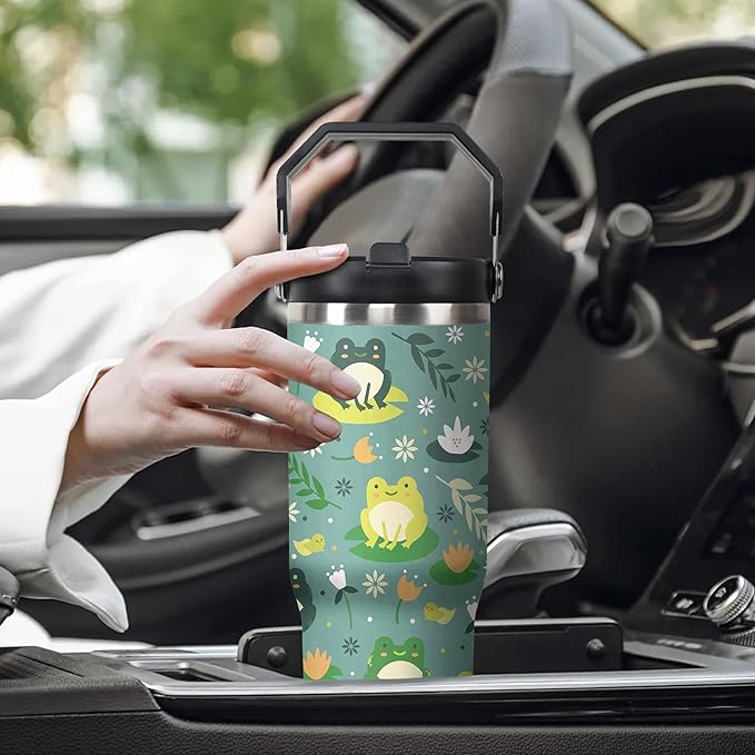 30 Oz Frog Tumbler with Handle and Straw, Frog Cup Insulated Frog Coffee Mug, Double Wall Stainless Steel Frog Mug, Leak Proof Frog Coffee Cup, Frog Gifts for Women and Frog Gifts for Frog Lovers