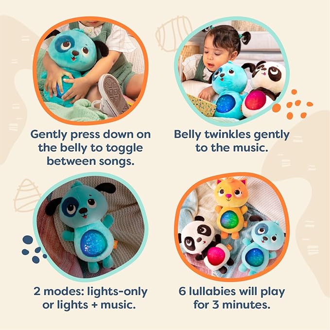 B. toys- B. baby –Baby Soothing Plush Dog- Glowing Tummy with Lights & Sounds- Twinkle Tummies Dog–6 Months +