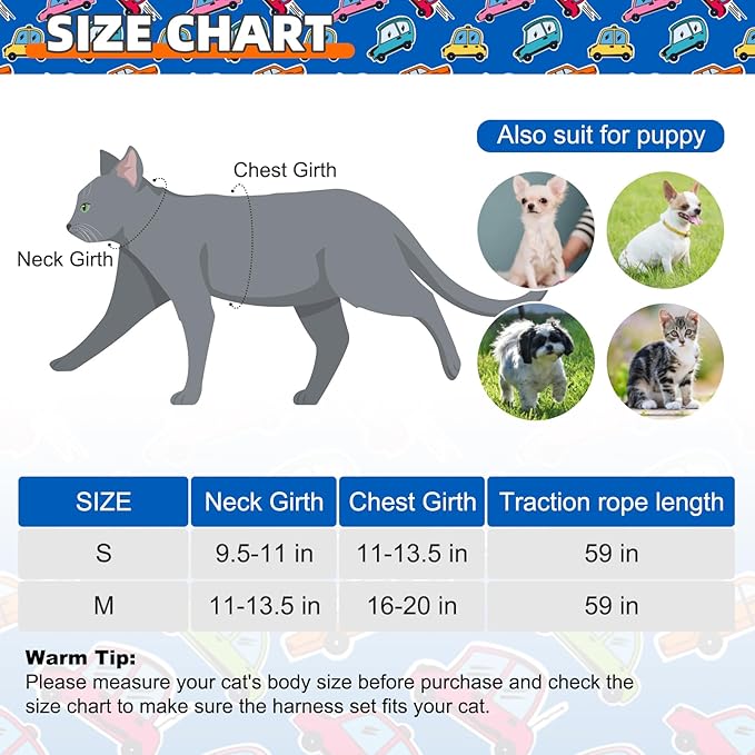 KOOLTAIL Cat Harness and Leash Set, Escape Proof for Safe Walking & Travel, Reflective Comfortable Easy Control Adjustable Kitten Harness for Boys&Girls Small Medium Large Cats Car M