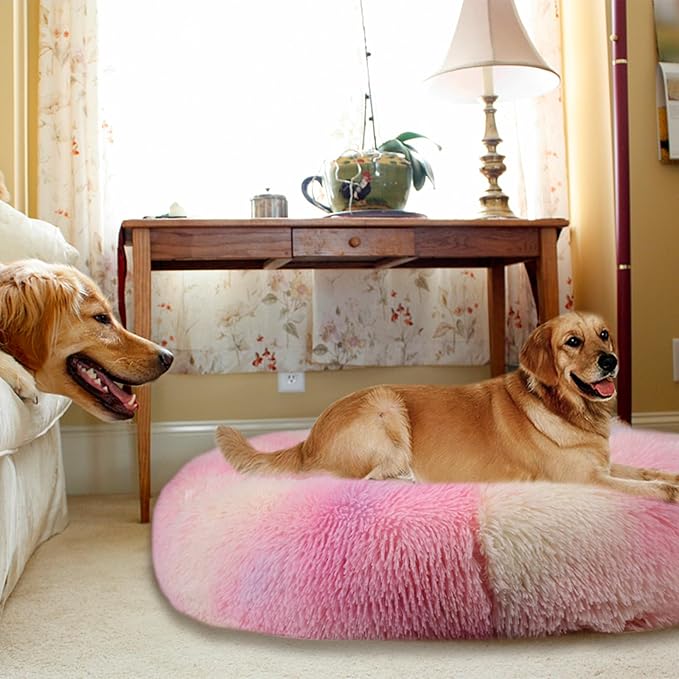 Nisrada Dog Bed for Small Medium Large Dogs, 27 inch Calming Dogs Bed, Washable-Round Cozy Soft Pet Bed for Puppy and Kitten with Slip-Resistant Bottom
