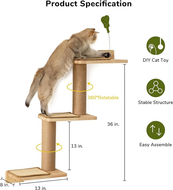 FUKUMARU Cat Wall Shelves, 3 in 1 Transformable Cat Scratching Post Wall Mounted, DIY Cat Wall Jungle and Cats Perch Platform Supplies, Suit for Cats Climb, Play, Nap, Scratch