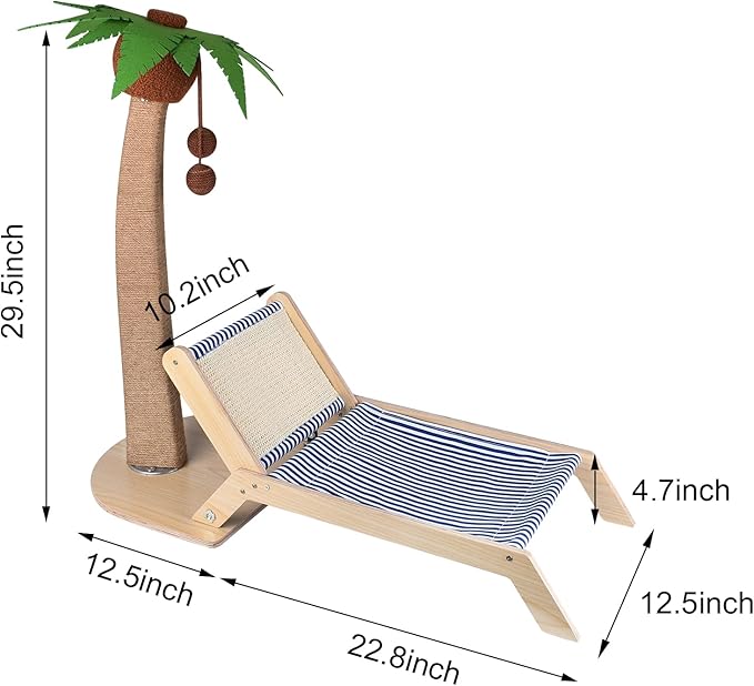 Cat Scratching Post with Bed,29.5 Inch Tall Palm Tree Cat Scratching Post for Indoor Cats, with Lounge Chair 2 in 1 Fun Sisal Rope Tall Cat Scratcher with Ball for Indoor Adult Cat/Kitten