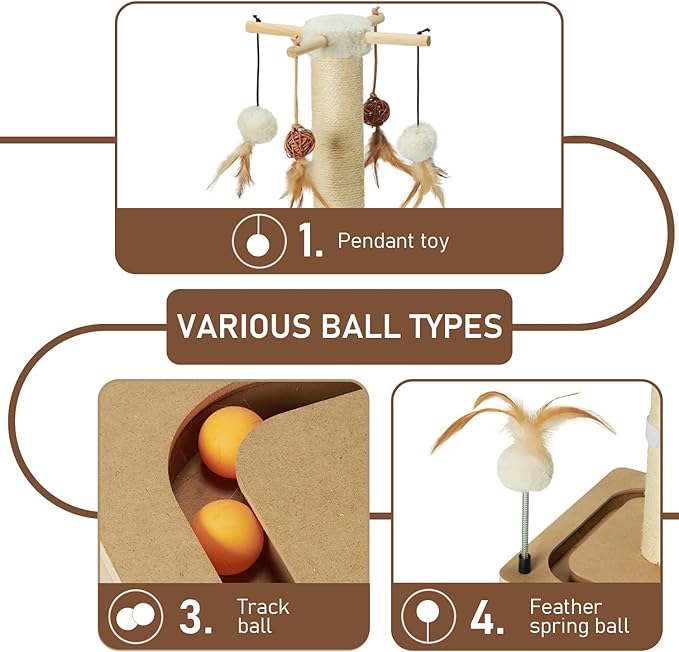 PEEKAB Cat Scratching Post 27 Inches Sisal Scratch Post with Track Ball Toys for Indoor Cats,Kittens Scratcher Toy Beige