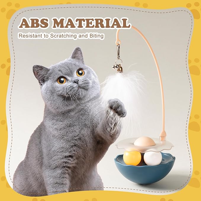 3-in-1 Tumbler Catnip Toy Interactive Cat Toys Cat Teaser with Feather and Bell, Track Balls Kitten Toys for Indoor Cats 9.8'' High (Blue)