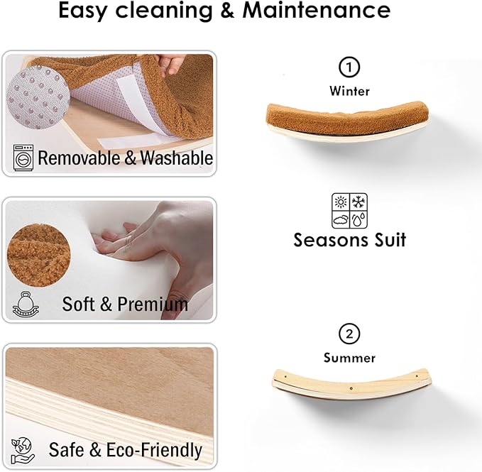 Cat Wall Shelves,Wall Mounted Cat Wall Furniture,Curved Cat Shelves and Perches for Wall,Floating Cat Wall Bed Cat Shelf with Comfortable Cat Cushion