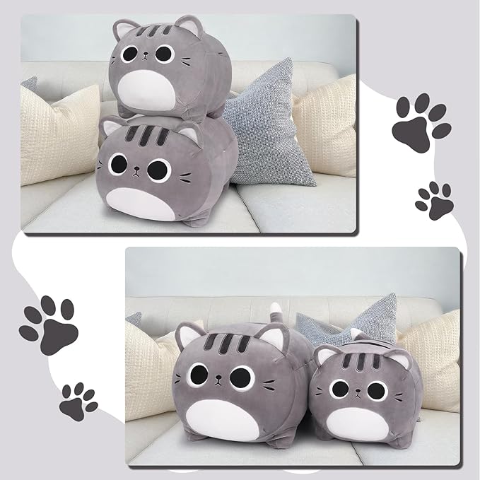 Auspicious beginning Grey Cat Plush Toy-20'' Cat Stuffed Animal, Kawaii Cat Plush Pillow Cat Plushie Soft Cat Sofa Pillow, Stuffed Cat Toys Room Decoration Birthday Gifts for Kids Girls Boys