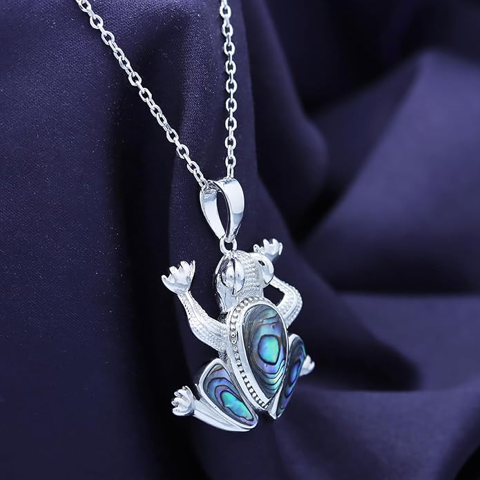 AFFY Abalone Shell Animal (Starfish, Dolphin, Seahorse, Frog, Dragonfly, Whale Tail, Turtle) 14K White Gold Over Sterling Silver Pendant Necklace Jewelry Gift For Her