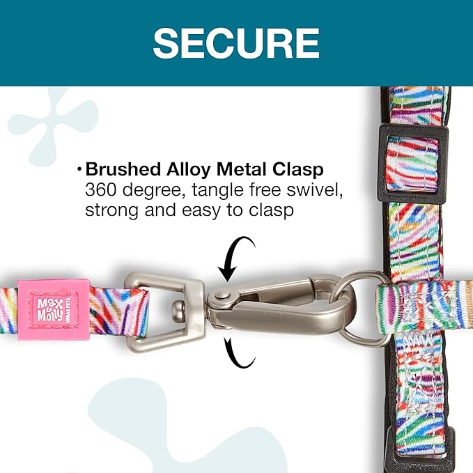 Max and Molly Adjustable Cat Harness and Leash Set - Escape-Proof Cat Harness with Leash for Outdoor Walking and Exploring - (Magic Zebra)