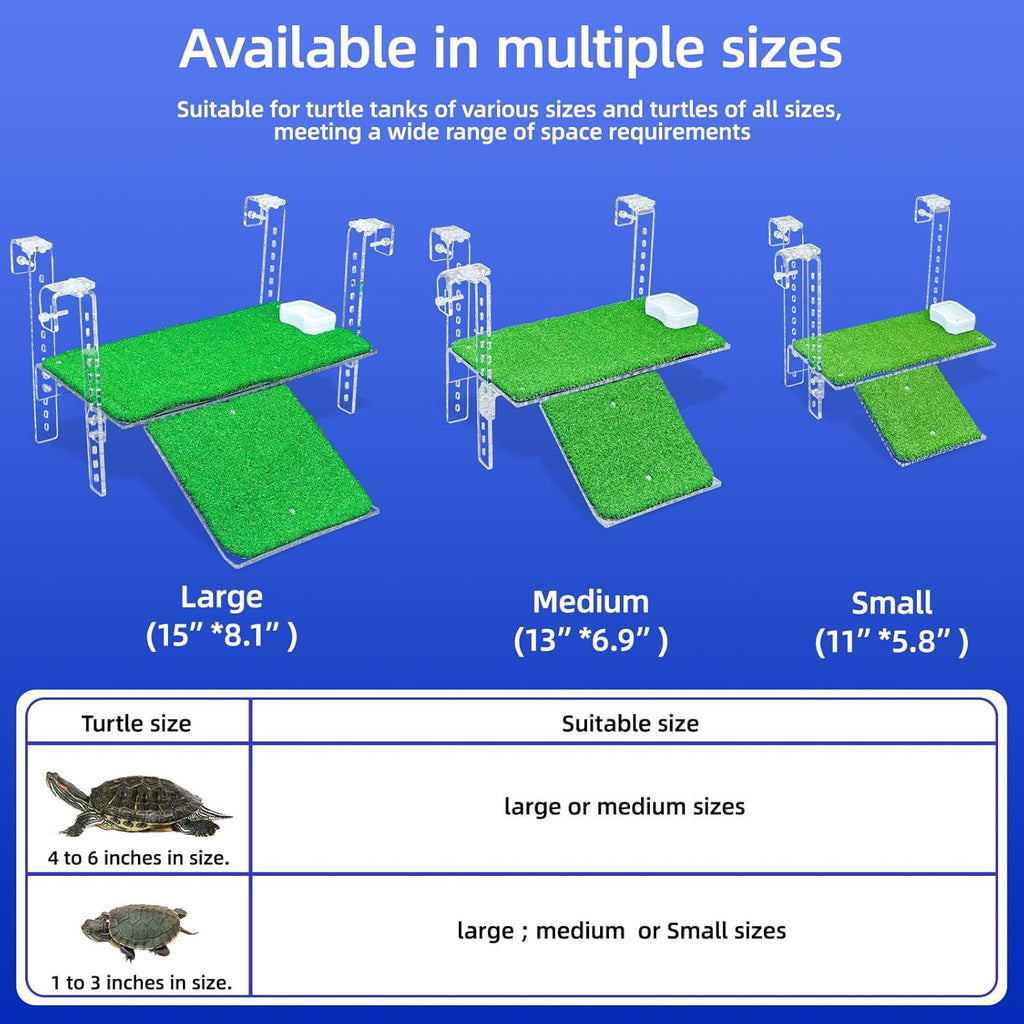 Adjustable Hanging Turtle Dock with Anti-Slip Artificial Grass Basking Platform Sturdy Acrylic Ramp for Aquatic Turtles, Compatible with Various Tank Sizes, Easy Setup (Transparent, 11x5.8 Inch)