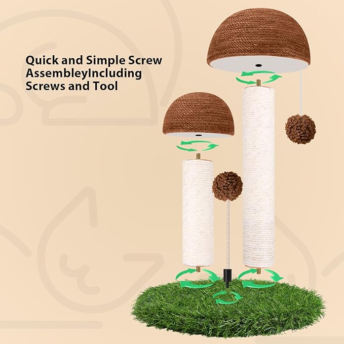 Odoland Cat Scratching Post Mushroom Natural Sisal Board Scratcher for Kitten Health and Good Behavior, Furniture Scratch Deterrent Accessories for Cats and Kitten Brown