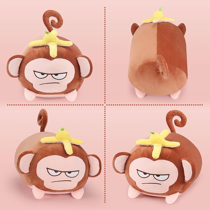 Achwishap Banana Monkey Plush Pillow,Monkey Stuffed Animal Plushy Toy,Cute Plushie Banana Monkey Kawaii Plushie,Lovely Monkey Hugging Pillow for Gifts Girls Boys(14”Brown)