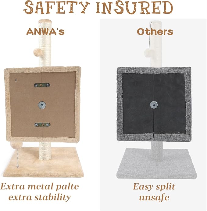 ANWA 32" Tall Cat Scratching Posts for Indoor Cats, 3-in-1 Cat Scratching Post with Plush Toys, Premium Sisal Post for Cats at All Ages with Reinforced Stable Base