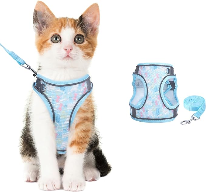 AMIR Cat Harness and Leash for Walking, Escape Proof Breathable Vest Adjustable Harnesses for Cats and Small Dogs, Easy Control Reflective Straps Pet Jacket, Blue, Size S