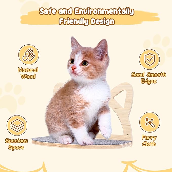 Defined Deco Cat Wall Shelves, Wall Mounted Cat Shelves and Perches with XXL Cat Hammock and 2 Cat Climbing Steps, Cat Furniture with Scratching Climbing Mat for Playing, Sleeping, and Lounging