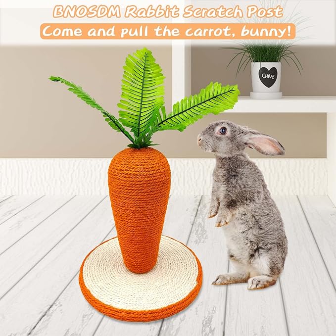 BNOSDM Rabbit Scratch Toy, Sisal Bunny Scratcher Cute Carrot Scratching Post for Indoor Rabbits Kittens Ferrets Chinchillas Small Animals