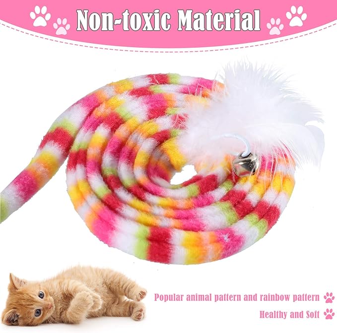 6 Pieces Cat Toys Interactive Cat Wand Toys with Feather and Bell Safe Cat Teaser Catcher Stick Toy Colorful and Sounding Christmas Wand Toys for Cats Kittens Training Pets Exerciser