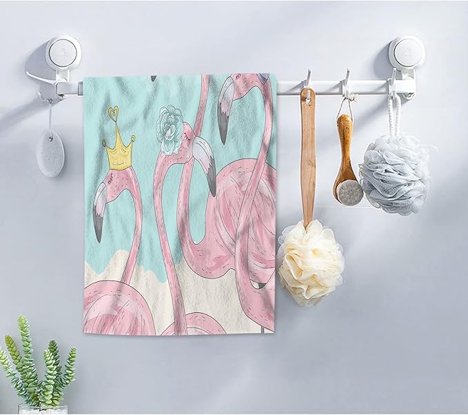 AOYEGO Pink Flamingo Towels Summer Tropical Birds with Flower Crown Bow Tie Hat Bathroom Kitchen Hand Towels Beach Bath Face Towels for Yoga Swim Golf 15x30 Inch