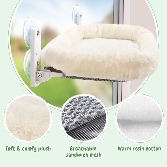 Sunhoo Cat Hammock Perch for Window Seat Bed Indoor Cats Lounger Window Sill Ledge Foldable Kitten Shelf Cordless No Drilling Washable Plush Cushion Heavy Duty Metal Frame 21 * 11.8 in Easy Assembly