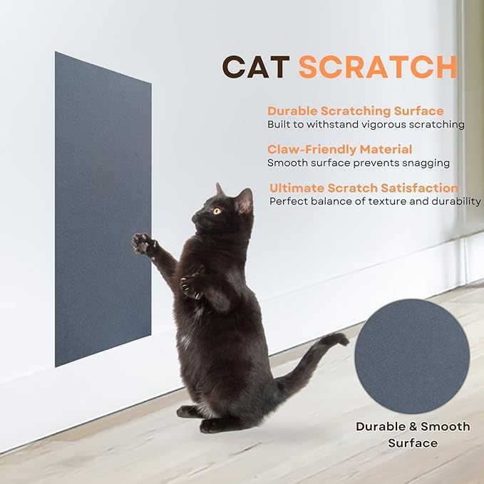 Cat Scratch Mat (Dark Grey, 5-Pack, 9.8''*18.8''), Furniture Protector from Cats Scratching, Strong Self-Adhesive Backing for Easy and Sturdy Application, Versatile for Cat Trees, Posts, and Beds
