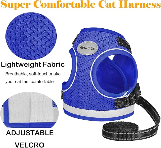 Cat Harness and Leash for Walking, Kitten Escape Proof Harnesses, Adjustable Reflective Puppy Harness with Leashes Set, Easy Adjustable Soft net Breathable Pet Safety Vest