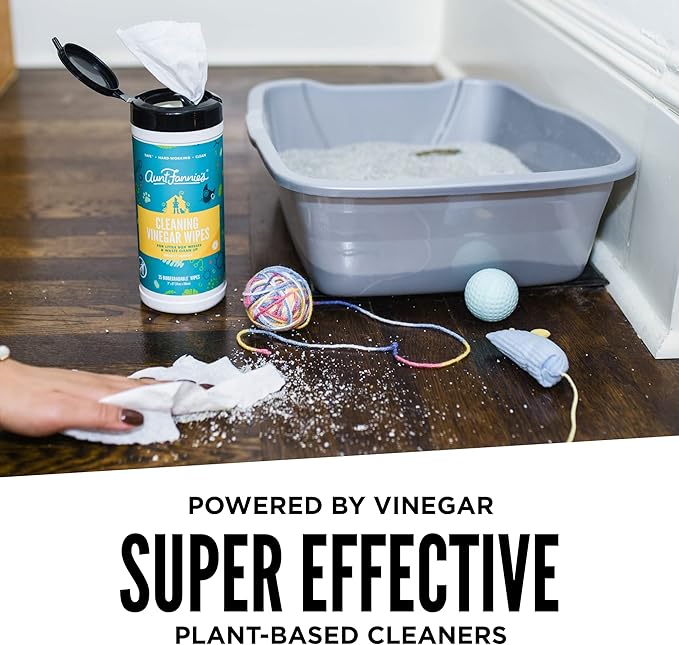 Aunt Fannie's Vinegar Cat Cleaning Wipes for Cat Odors and Messes, Multipurpose Surface Cleaner for Cat & Kitten Homes, Bright Lemon Scent, 35 Count (Pack of 1)