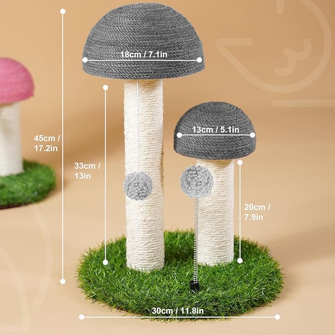 Odoland Cat Scratching Post Mushroom Natural Sisal Board Scratcher for Kitten Health and Good Behavior, Furniture Scratch Deterrent Accessories for Cats and Kitten Hrey