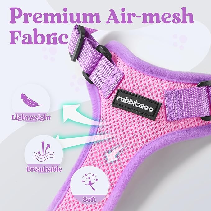 rabbitgoo Cat Harness and Leash Set, Escape Proof Soft Adjustable Vest Harnesses for Outdoor Walking, Easy Control Breathable Kitten Jacket with Reflective Strips, Pink & Purple, S