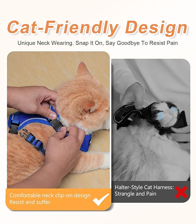 Halypet Cat Harness and Leash Set [ MAX Safety Third Generation ] Escape Proof Soft Adjustable Cat Leash Breathable Comfortable Vest Easy to Wear Kitten Harness for Outdoor Walking