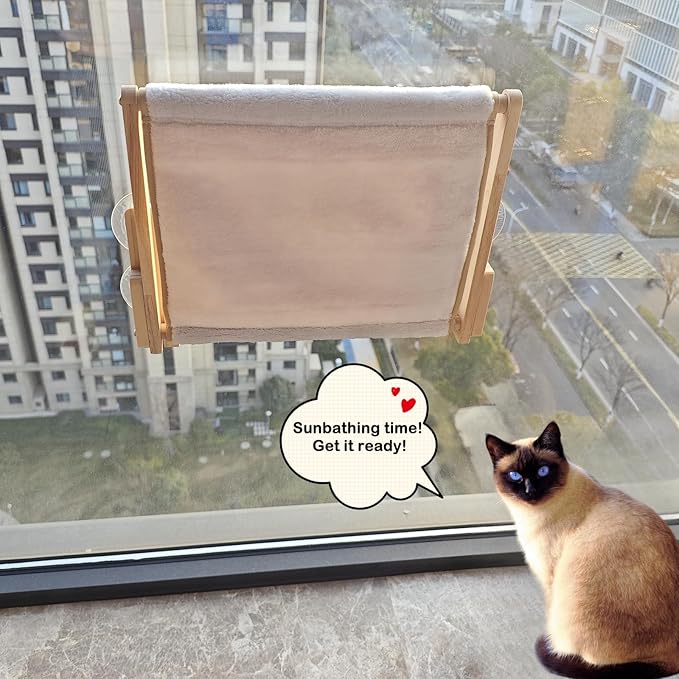 Foldable Cat Window Perch, 16.5 inches*12 inches Window Hammock for Cats, 35 lbs Weight Limit, Pine Wood Material Cat Window Hammock for Small Size Window
